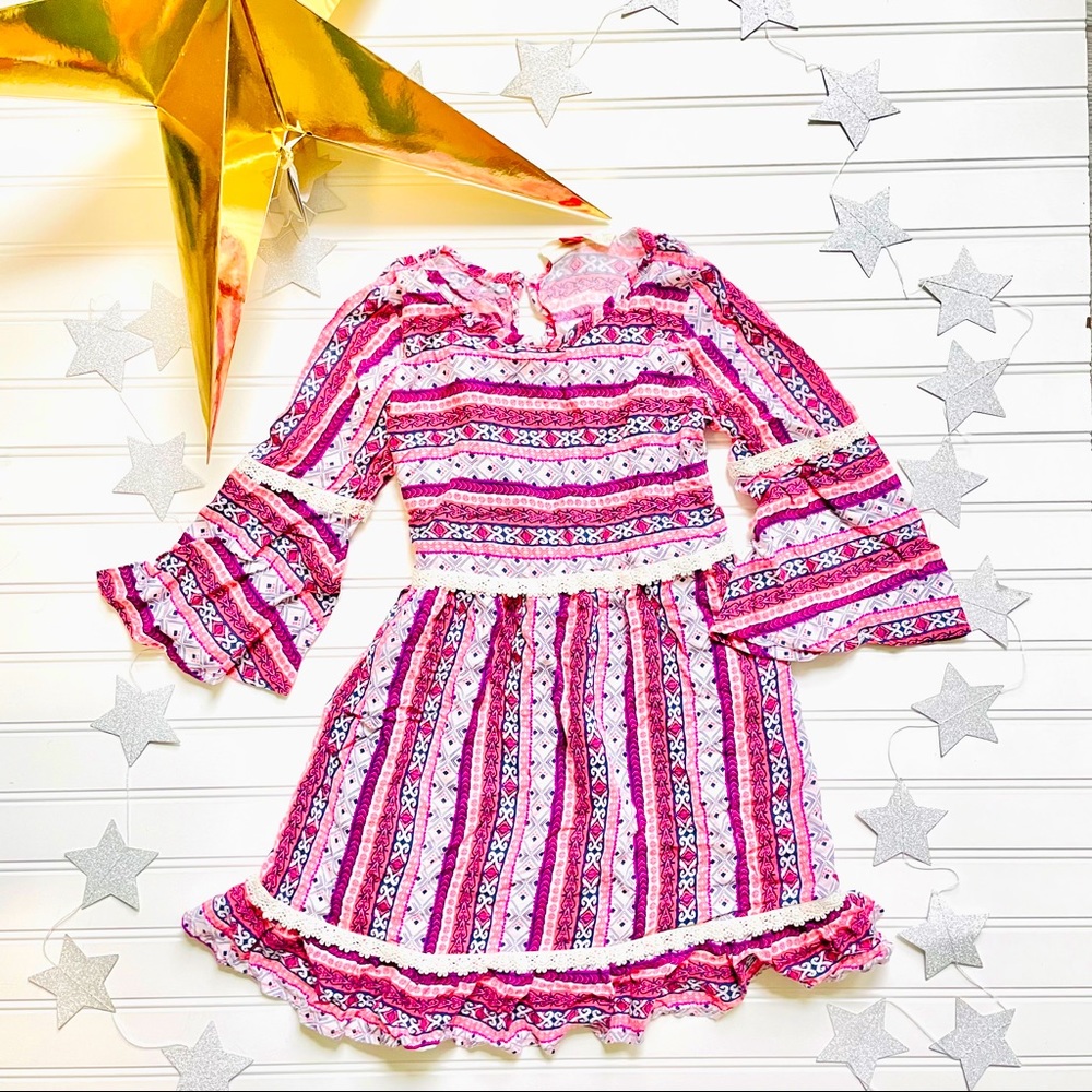 Girl’s Red Camel Boho style long sleeve dress